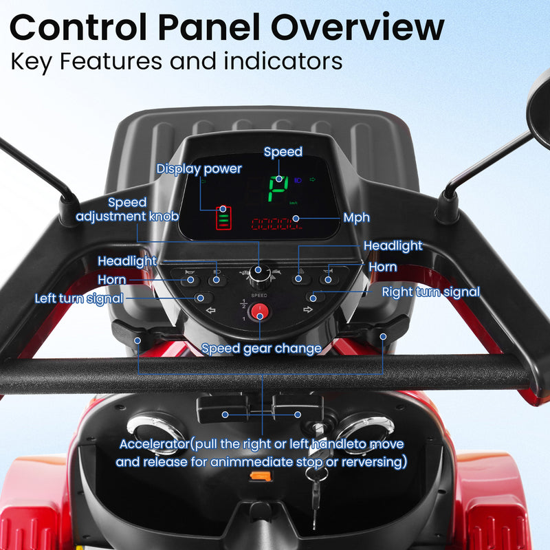 THLAND Heavy Duty 4 Wheel Mobility Scooter for Seniors & Adults, 500 lbs Capacity, Electric Powered Chair with 1000W Motor, All-Terrain Fast Travel, 30 Miles Long Range Battery, Bluetooth Speaker