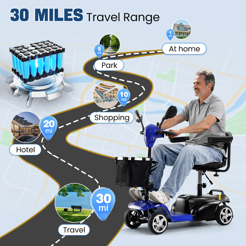 THLAND 30 Miles Long Range 4 Wheel Electric Mobility Scooter with 350W Motor - Foldable Mobility Scooter for Adults/Seniors - Compact Heavy Duty Mobility for Travel, 300 lb Capacity