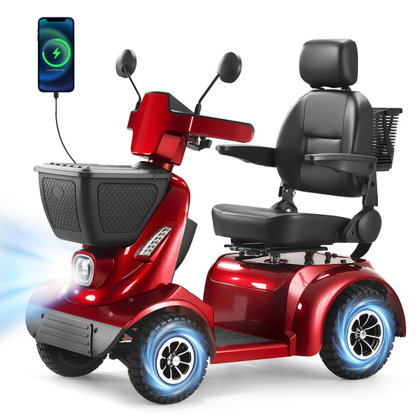 THLAND Heavy Duty 4 Wheel Mobility Scooter for Seniors & Adults, 500 lbs Capacity, Electric Powered Chair with 1000W Motor, All-Terrain Fast Travel, 30 Miles Long Range Battery, Bluetooth Speaker