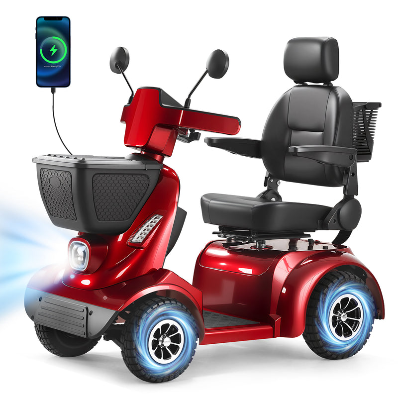 THLAND Heavy Duty 4 Wheel Mobility Scooter for Seniors & Adults, 500 lbs Capacity, Electric Powered Chair with 1000W Motor, All-Terrain Fast Travel, 30 Miles Long Range Battery, Bluetooth Speaker