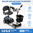 THLAND 30 Miles Long Range 4 Wheel Electric Mobility Scooter with 350W Motor - Foldable Mobility Scooter for Adults/Seniors - Compact Heavy Duty Mobility for Travel, 300 lb Capacity (Silver)
