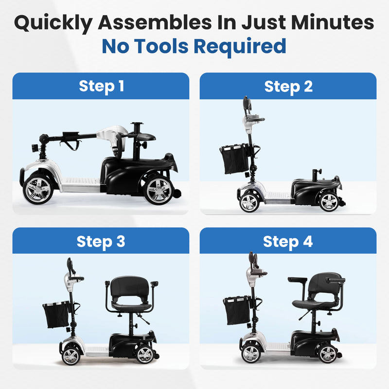 THLAND 30 Miles Long Range 4 Wheel Electric Mobility Scooter with 350W Motor - Foldable Mobility Scooter for Adults/Seniors - Compact Heavy Duty Mobility for Travel, 300 lb Capacity (Silver)