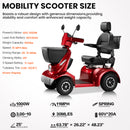 THLAND Heavy Duty 4 Wheel Mobility Scooter for Seniors & Adults, 500 lbs Capacity, Electric Powered Chair with 1000W Motor, All-Terrain Fast Travel, 30 Miles Long Range Battery, Bluetooth Speaker