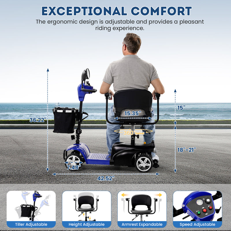 THLAND 30 Miles Long Range 4 Wheel Electric Mobility Scooter with 350W Motor - Foldable Mobility Scooter for Adults/Seniors - Compact Heavy Duty Mobility for Travel, 300 lb Capacity