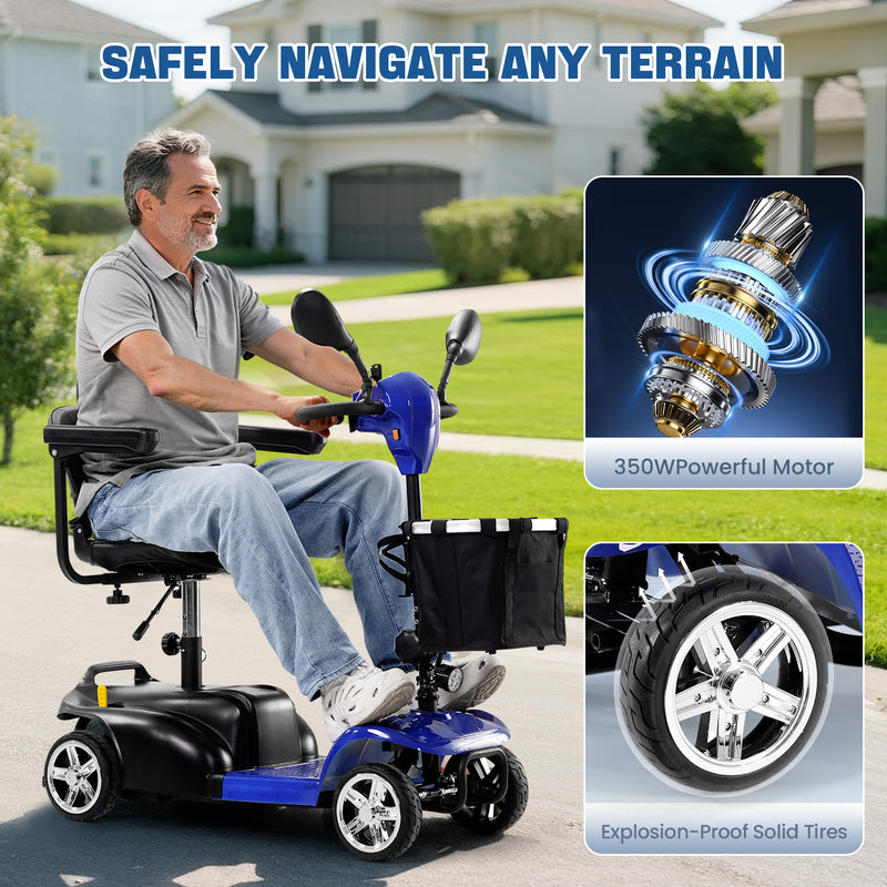 THLAND 30 Miles Long Range 4 Wheel Electric Mobility Scooter with 350W Motor - Foldable Mobility Scooter for Adults/Seniors - Compact Heavy Duty Mobility for Travel, 300 lb Capacity