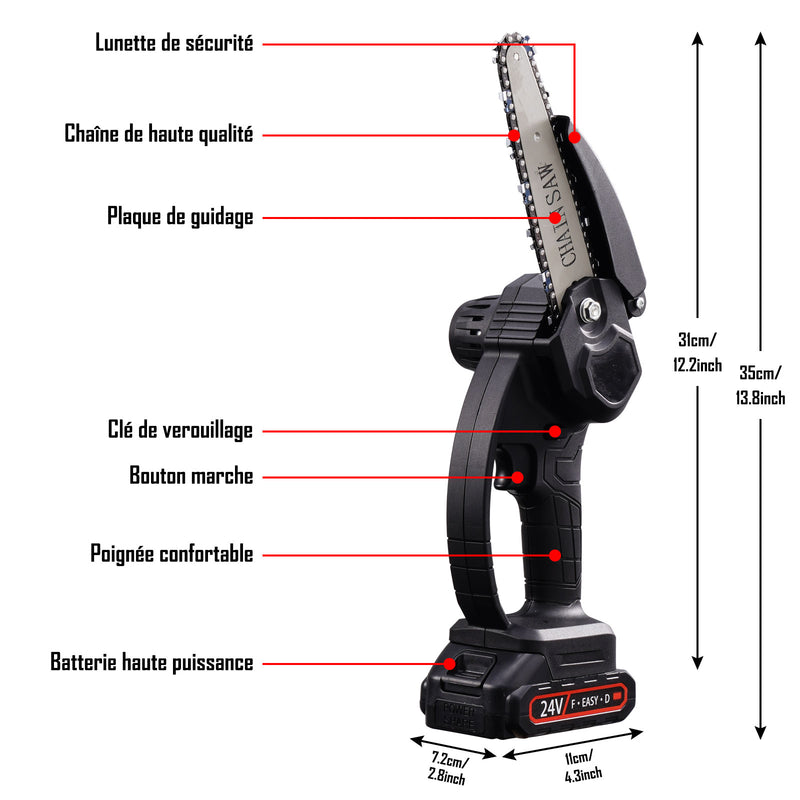 Mini motosierra inalámbrica de 6" con 2 baterías y 3 cadenas(venta de liquidación)