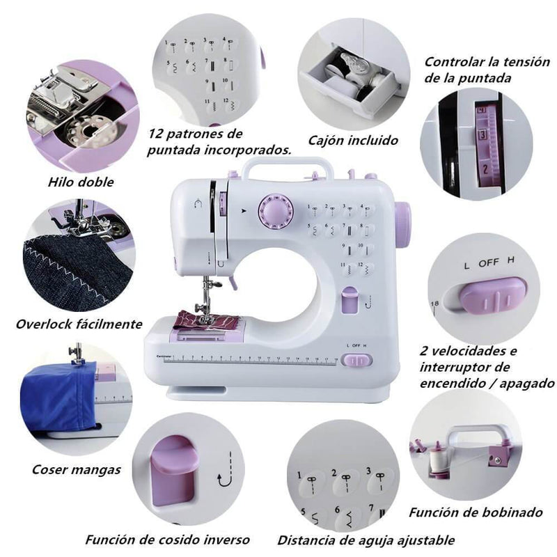 Maquina de Coser Portatil 12 Tipos de Puntadas 2 modos de energía（mantenga su móvil abierto）