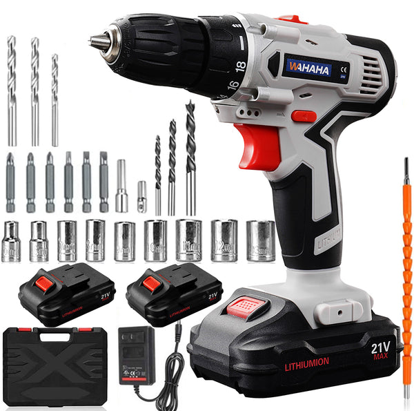 Taladro compacto de 18 velocidades de 21 V Batería de litio dual（mantenga su móvil abierto）