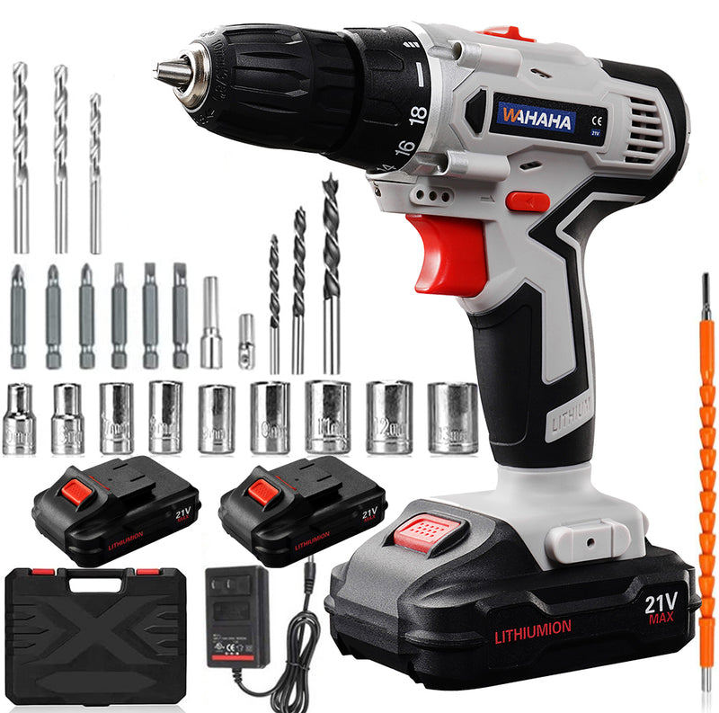 Taladro compacto de 18 velocidades de 21 V Batería de litio dual（mantenga su móvil abierto）