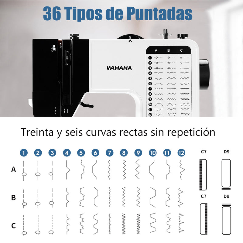 Maquina de Coser Portatil 36 Tipos de Puntadas 4 modos de energía（mantenga su móvil abierto）