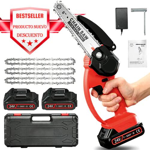 Motosierra portátil de 6" 2 baterías 3 cadenas (Oferta de liquidación)