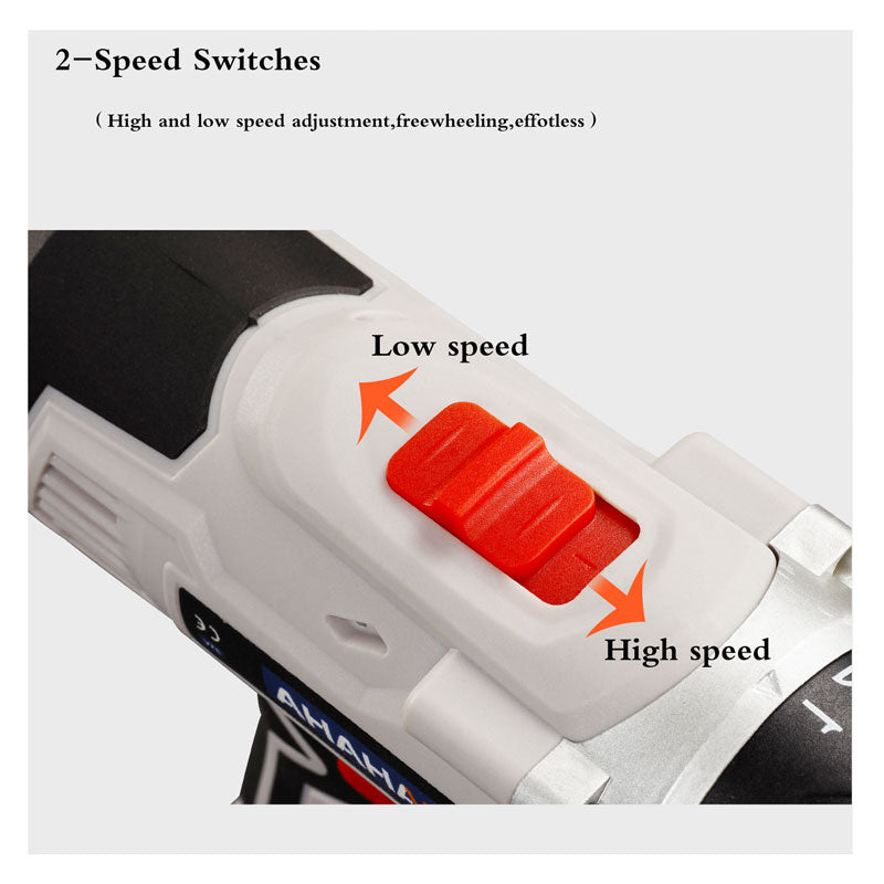 Taladro compacto de 18 velocidades de 21 V Batería de litio dual（mantenga su móvil abierto）