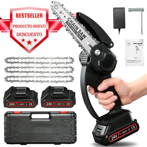 Mini motosierra inalámbrica de 6" con 2 baterías y 3 cadenas(venta de liquidación)
