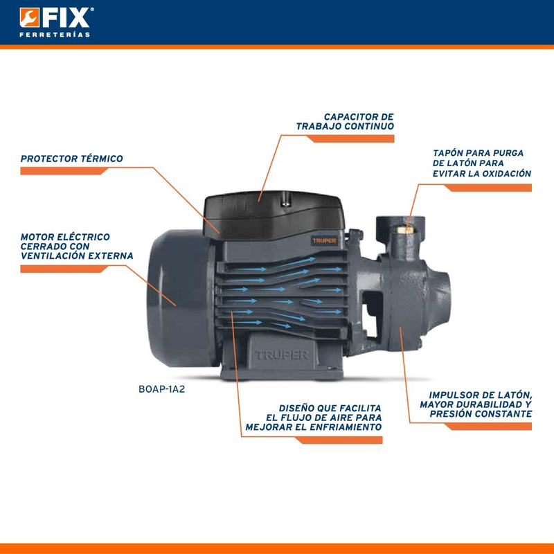 Truper Expert BOAP-1/2, Bomba eléctrica periférica para agua 1/2 HP（mantenga su móvil abierto）