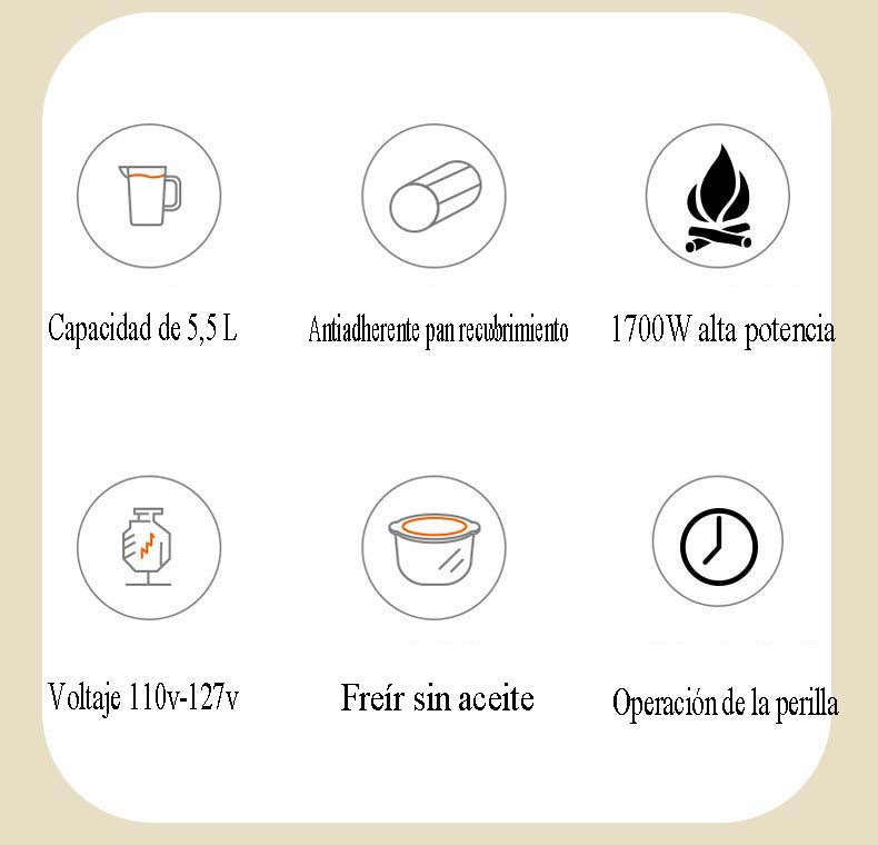 Freidora de aire de gran capacidad 5.5L negra