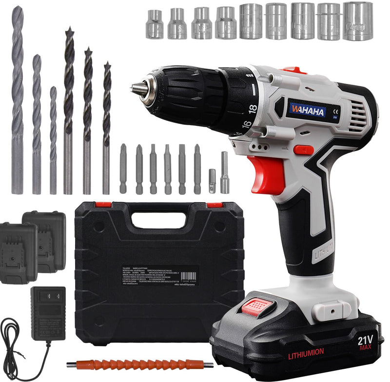 Taladro compacto de 18 velocidades de 21 V Batería de litio dual（mantenga su móvil abierto）